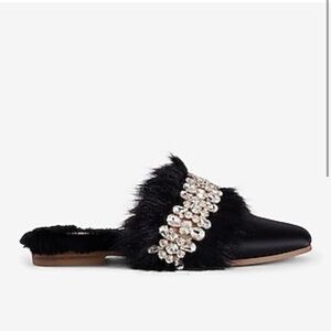 Satin Faux Fur Lined Embellished Slippers size 5/6